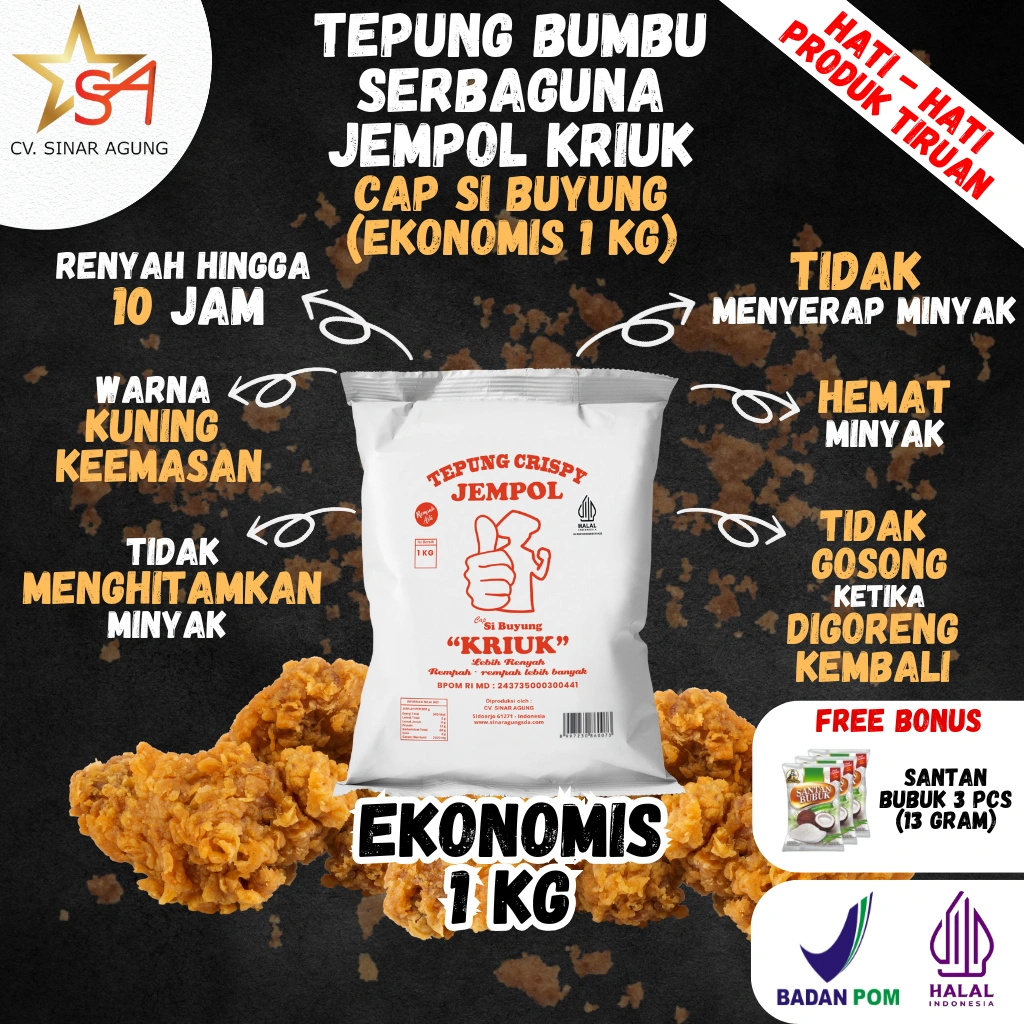 [1 KG] Kemasan Ekonomis 1 KG-Tepung Bumbu Jempol Crispy Serbaguna Si Buyung Renyah Gurih FREE BONUS