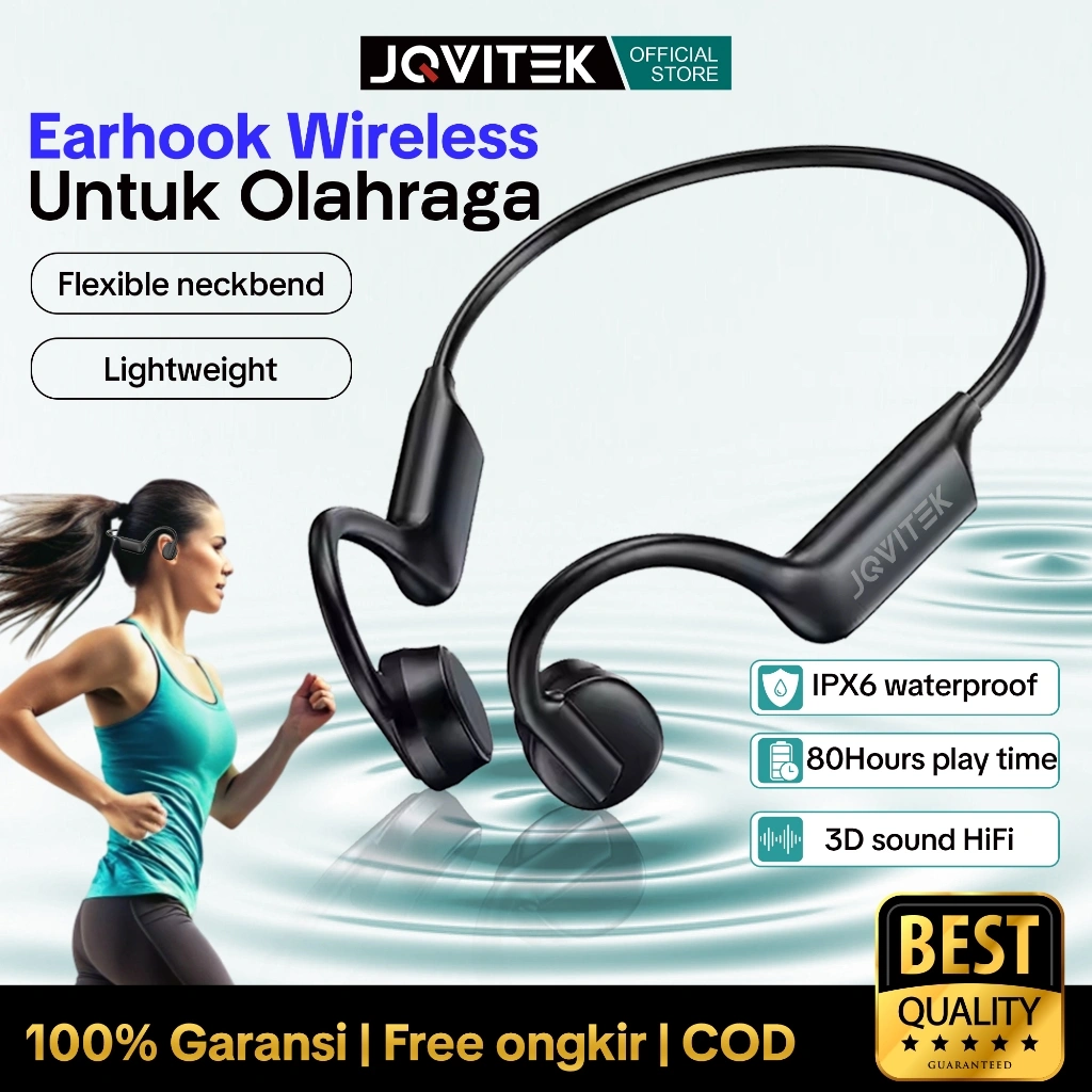 Jqvitek Wireless Bone Conduction Earphone Open Ear Bone Conduction  BC61 For Sport Waterproof IPX6