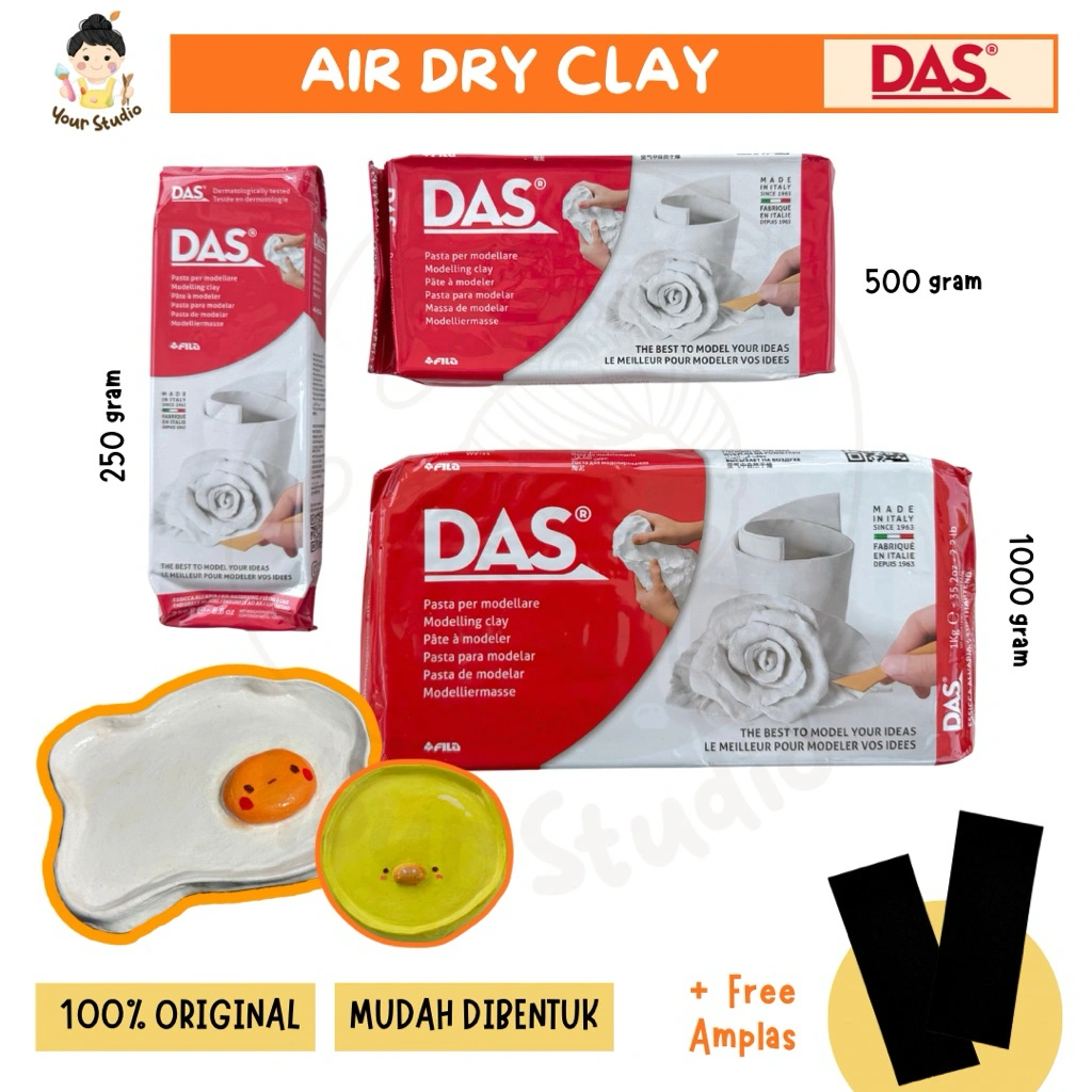 (WHITE) Air Dry Clay Merk DAS 500 Gram 1000 Gram (FREE AMPLAS)