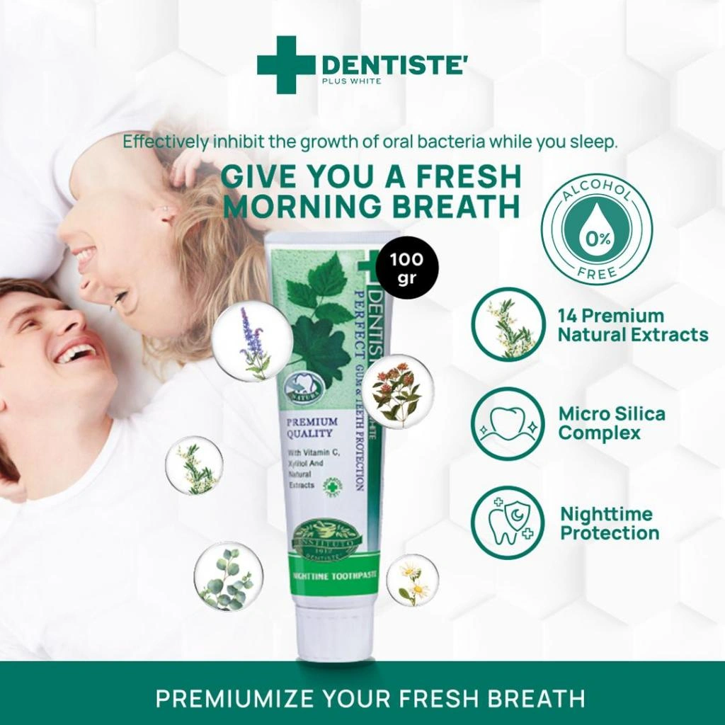 DENTISTE Nighttime Herbapeutic Toothpaste Tube Pump / Pasta Gigi Premium Nafas Segar / Odol Gigi Premium Kesegaran Tahan Lama / Odol Pemutih Gigi dan Karang Gigi / Perawatan Gigi / Pasta Gigi Herbal / Pasta Gigi Bau Mulut