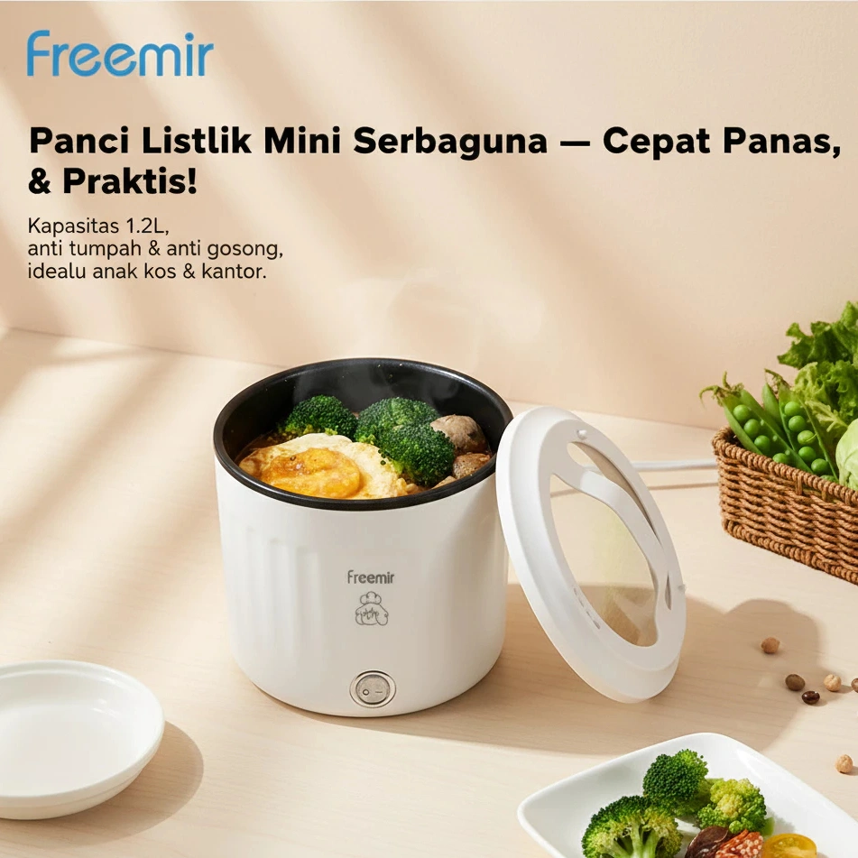 freemir Electric Panci Mini Anti Lengket 15cm Serbaguna 450W Bisa Rebus Goreng 1.2L Cepat Panas