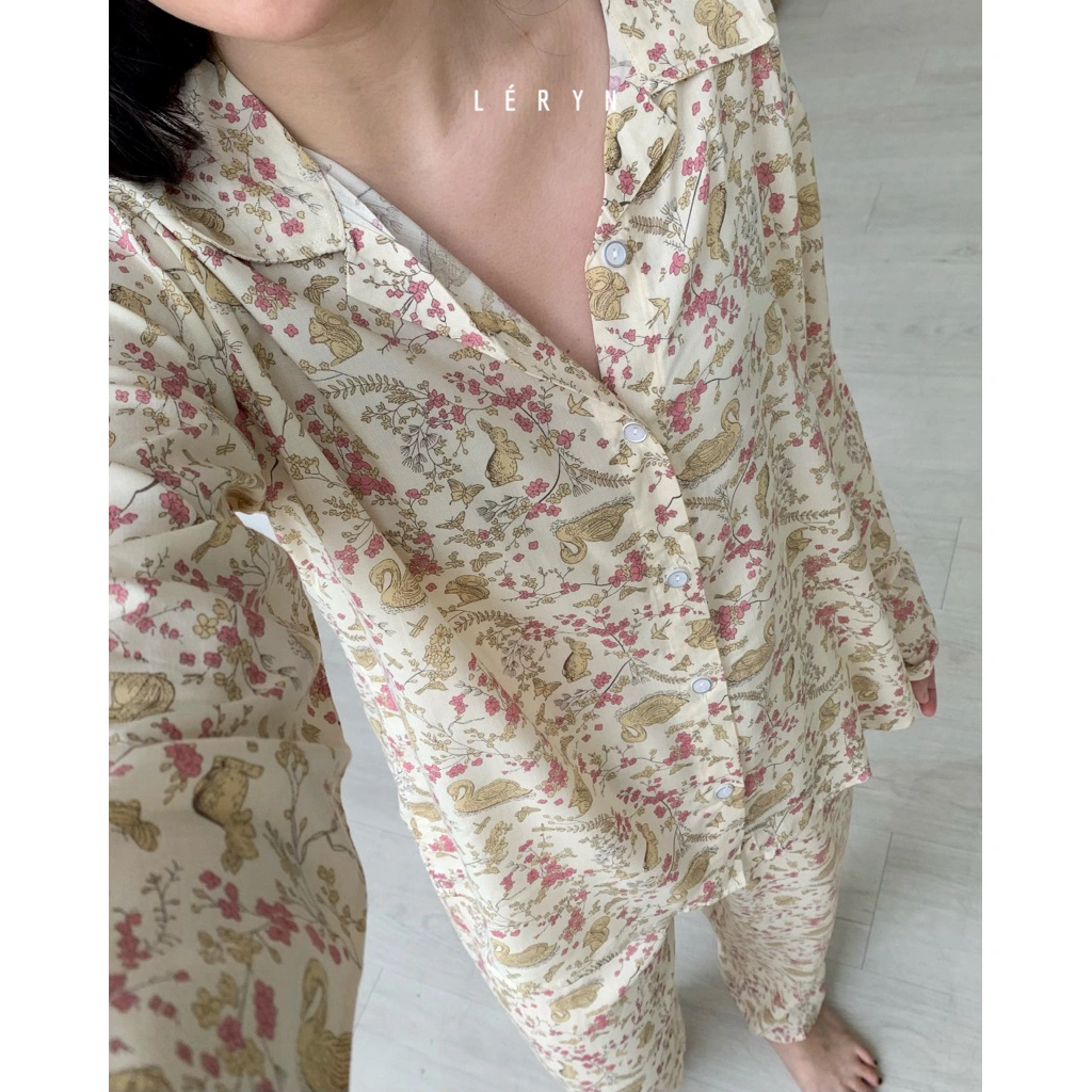 Leryn - Set Pajamas Lengan Panjang Premium Set Piyama Wanita Dewasa Rayon Long Sleeves Stelan Baju Tidur Panjang Hijab Motif Stelan Rayon