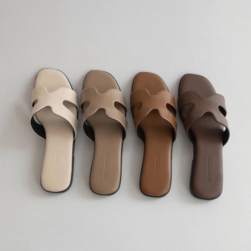 Nakedsol Eden Slides 2.0 (White, Oat, Brown, Tan, Taupe) Sendal Flats Selop Teplek Wanita | Slip On Casual Santai
