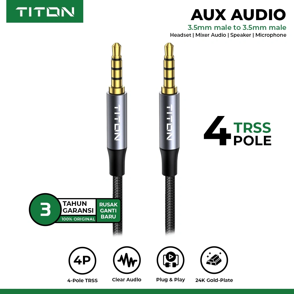 TITON Kabel AUX TRRS 3.5mm Male to Male 4 Pole Audio Hi-Fi Stereo Sound Call Speaker Mobil Headphone Amplifier