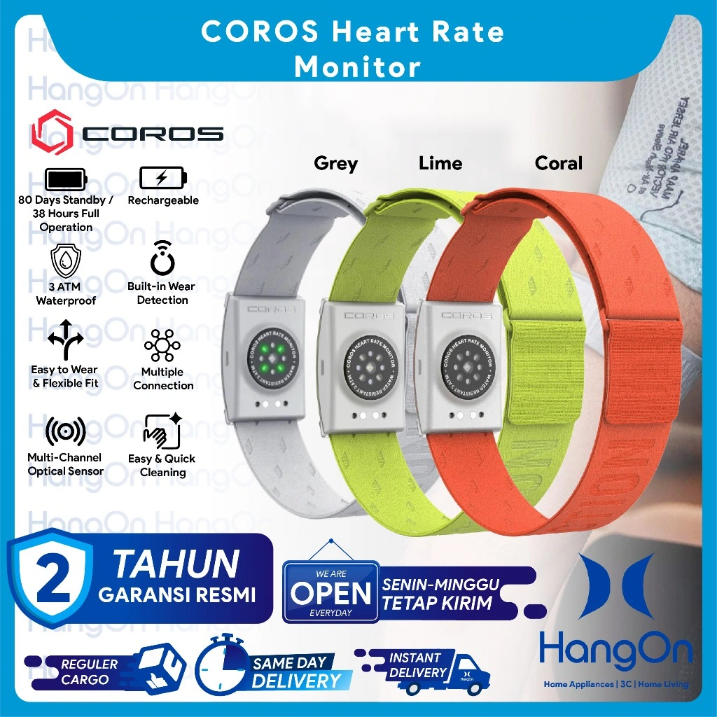 COROS Heart Rate Monitor Arm Comfortable Nylon Strap & Quick Cleaning Advanced Sensor Precises Data Easy to Wear Flexible Fit Long Lasting 38 Hours Lifetime / 80 Days Standby With Wear Detection Multiple Bluetooth Connection Heartrate Monitoring