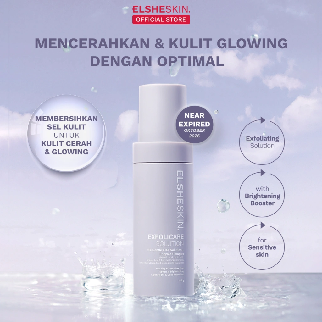 Elsheskin Exfolicare Solution 100 g - Toner Eksfoliasi Wajah Glowing, Cerah & Halus Ramah Pemula & Kulit Sensitif (Exfoliating Toner for Brightening, Smoothing, and Peeling)