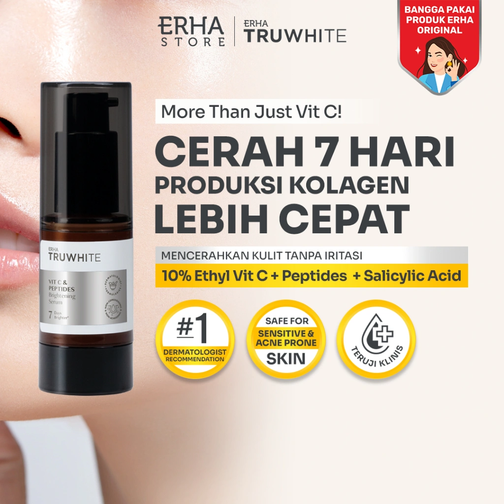 Truwhite Brightening Serum with Ethyl Vit C/Vitamin C & Peptides – 20ml | Cerah, Plumpy, Glowing, cocok untuk kulit Normal/Sensitif/Jerawat