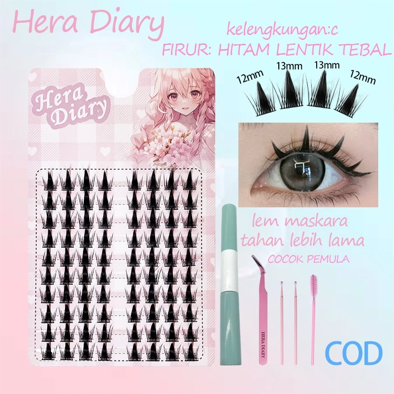 Hera Diary A08 Bulu Mata Palsu Douyin Manga Anime Individual Eyelash Extension Natural Korea Lentik Lem Maskara Wispy Gyaru Lashes LittleDevil Y2K Douyin Makeup