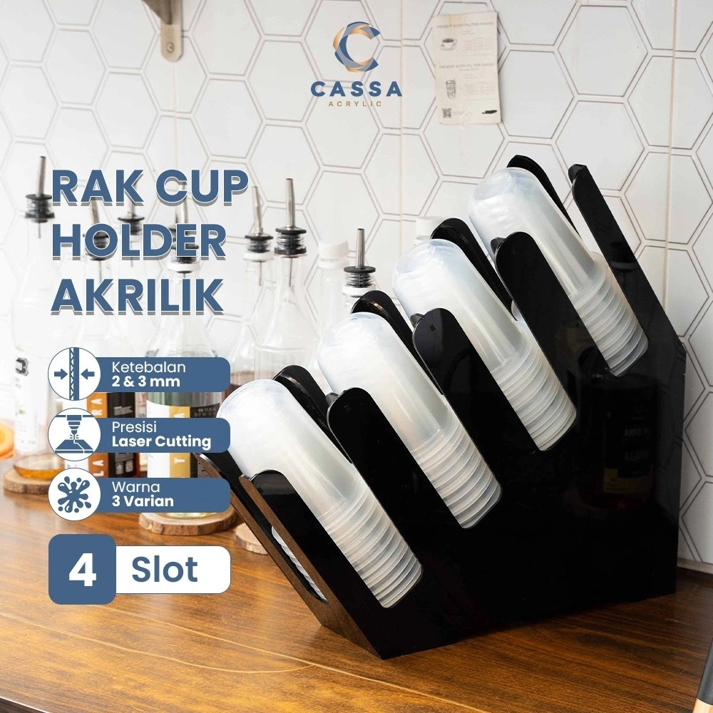 Rak Paper Cup Holder Akrilik 4 Slot 9,4cm | Tempat Gelas Cup Plastik | Organizer Cup Coffee