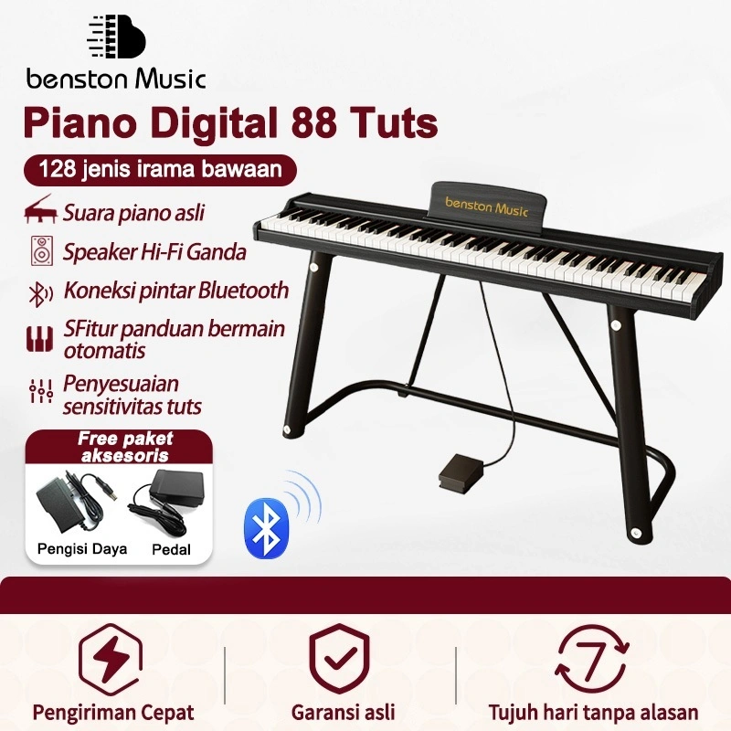 Benston Music- Piano Digital 88 Tuts, cocok untuk pemula & profesional, piano digital dengan tuts berbobot penuh, cocok untuk dewasa, anak-anak, guru musik, maupun latihan ujian piano
