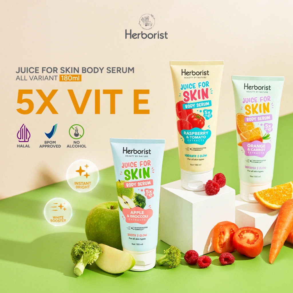 Herborist Juice For Skin Body Serum - 180ml Mencerahkan Kulit Kusam 5X Vitamin E
