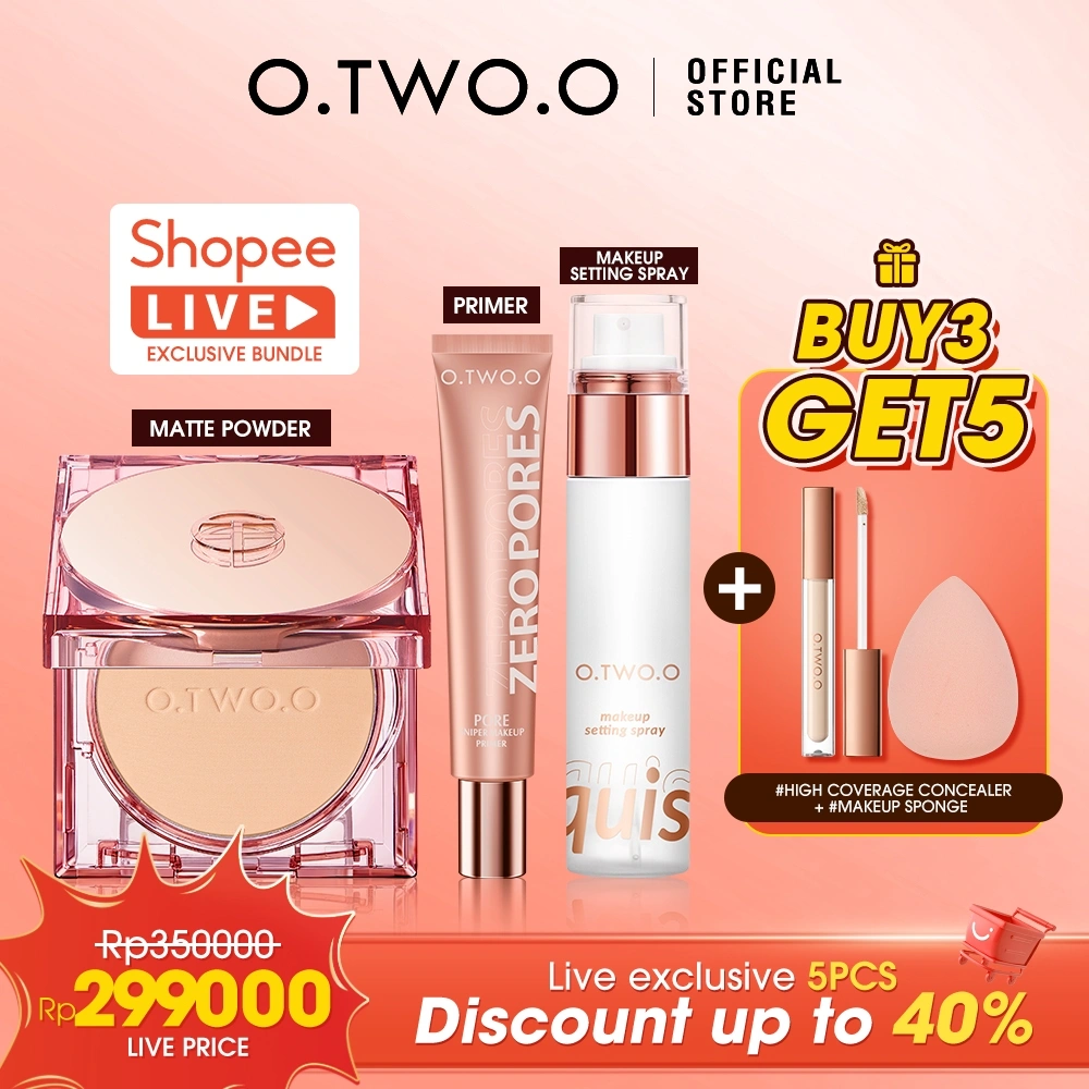 Shopee Live Buy 3 Get 5 O.TWO.O Face Makeup Set Powder + Primer +Spray + Concealer+Sponge 5 Pcs Set