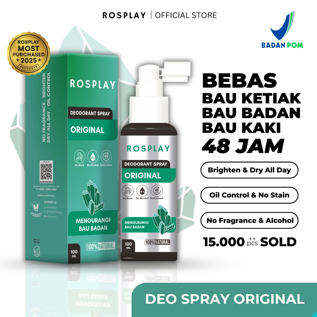 ROSPLAY Natural Deodorant Spray Tawas Original Pencerah Ketiak Penghilang Bau Badan 100% Alami