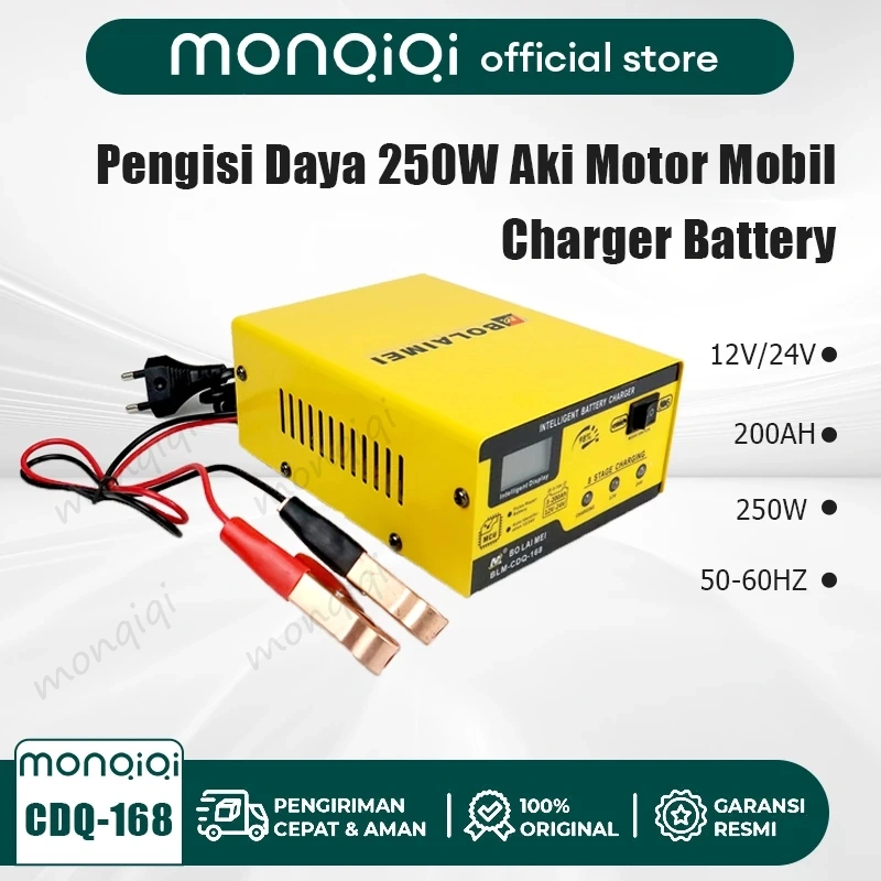 Monqiqi 250W Charger Aki Motor Mobil Auto On Off - Charger Batteray Accu Auto Aki Motor Mobil Otomatis 12V/24V 200AH BLM-CDQ-168