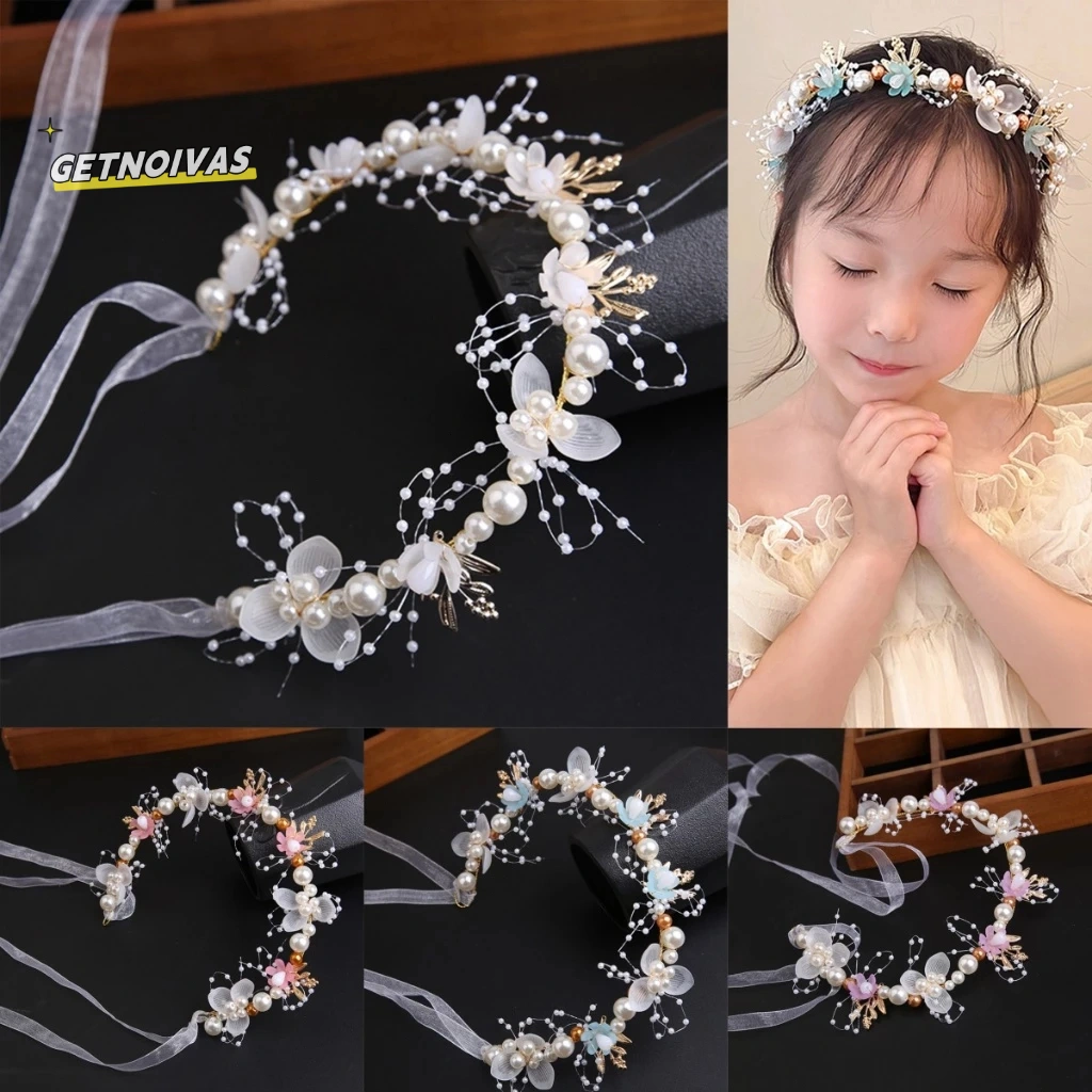 GETNOIVAS Bando bunga mutiara pengiring pengantin, aksesori rambut gaya karangan bunga elegan untuk pengiring pengantin pesta pernikahan bola
