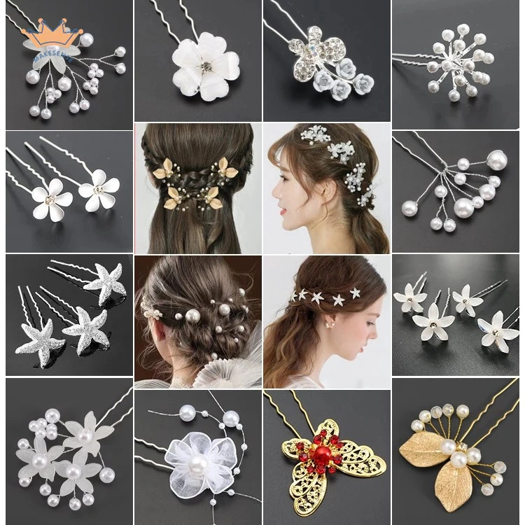 COD⭐Jepit Rambut Buatan Tangan Mutiara Kristal jepit Rambut Pin U Klip Korea Fashion Gaya Aksesori Rambut Pernikahan MK