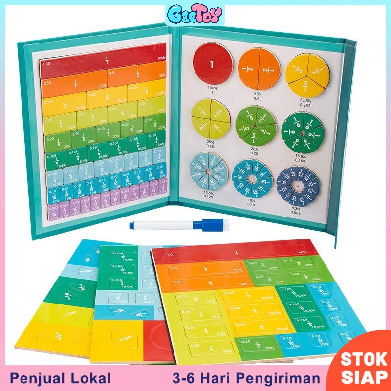 Geetoy Mainan Belajar Matematika Untuk Anak Mainan Edukasi Buku Pecahan Kayu Magnetik Untuk Anak