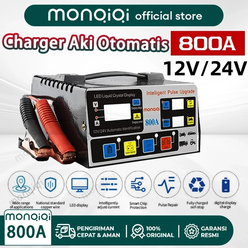 Monqiqi Charger Aki Otomatis / Auto Repair Mobil Motor Kapal Truck Portable 700W 12V/24V 500AH