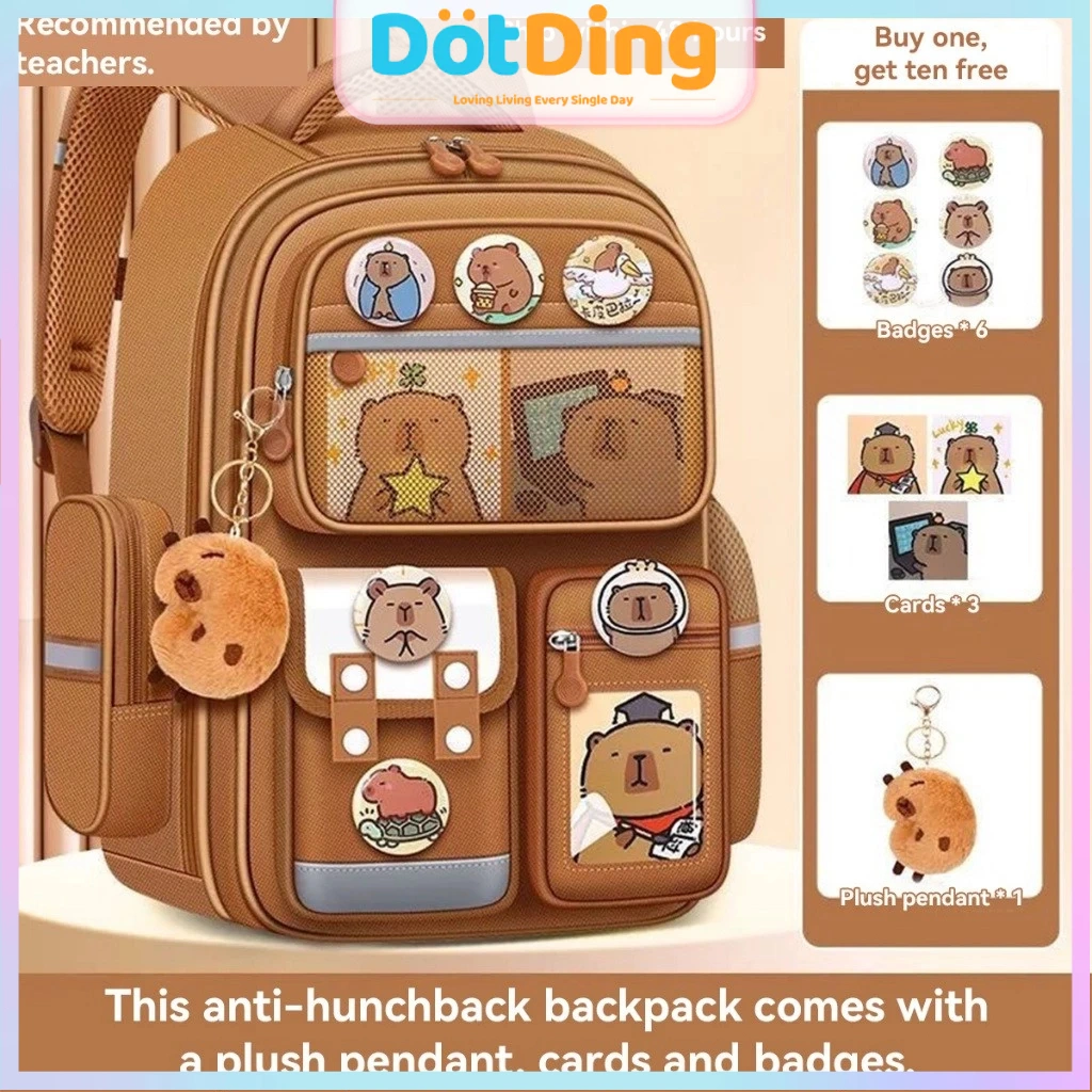 [DOTDING] Ransel Sekolah Anti Pegal Kapasitas Besar 30L - Tahan Air & Ergonomis untuk Anak SD-SMP  Warna Hitam Biru Merah/New Style Capybara Backpack Spinal Protection Load Reduction Capacity Bag for Student Back to School Stationery Supplies H711