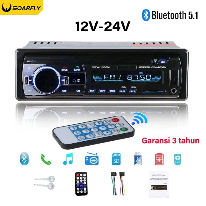 Tape Audio Radio Mobil Multifungsi Bluetooth USB MP3 FM Radio JSD-520 LCD Multifungsi Bluetooth USB MP3 FM Radio Phone Call