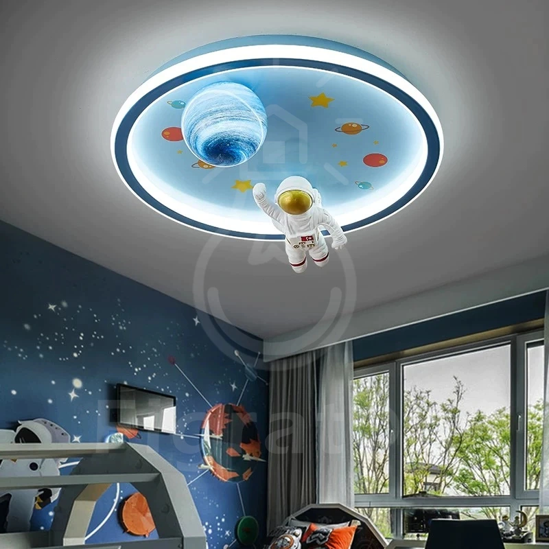 Lampu Kamar Anak Lampu Kartun Kamar Kreatif Planet Spaceman Modern Lampu Plafon Anime Untuk Kamar Tidur/Ruang Tamu afi