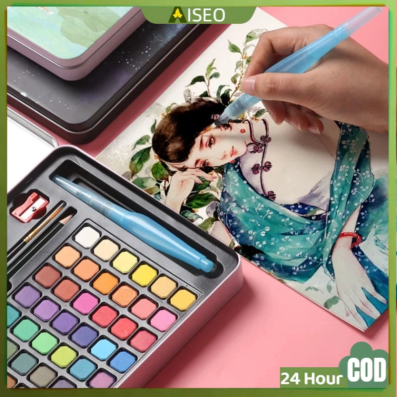 【MURAH COD】cat air warna 36 dan 48 warna /alat cat air warna per set ( sudah termasuk kuas dan kertas lukis)