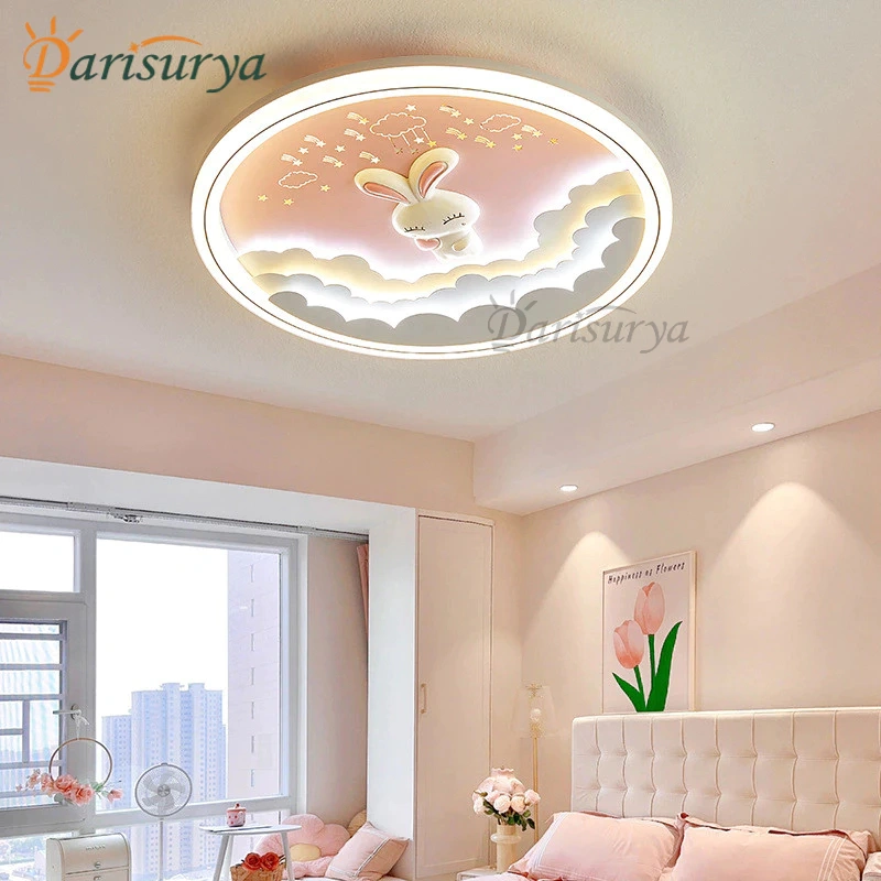 Lampu Plafon Kamar Anak Lampu Hias Kartun Kamar Tidur Kelinci Bentuk LED 3 warna Modern Minimalis Lampu Hias Plafon Ruang Tamu Perempuan Perlindungan Mata YDA