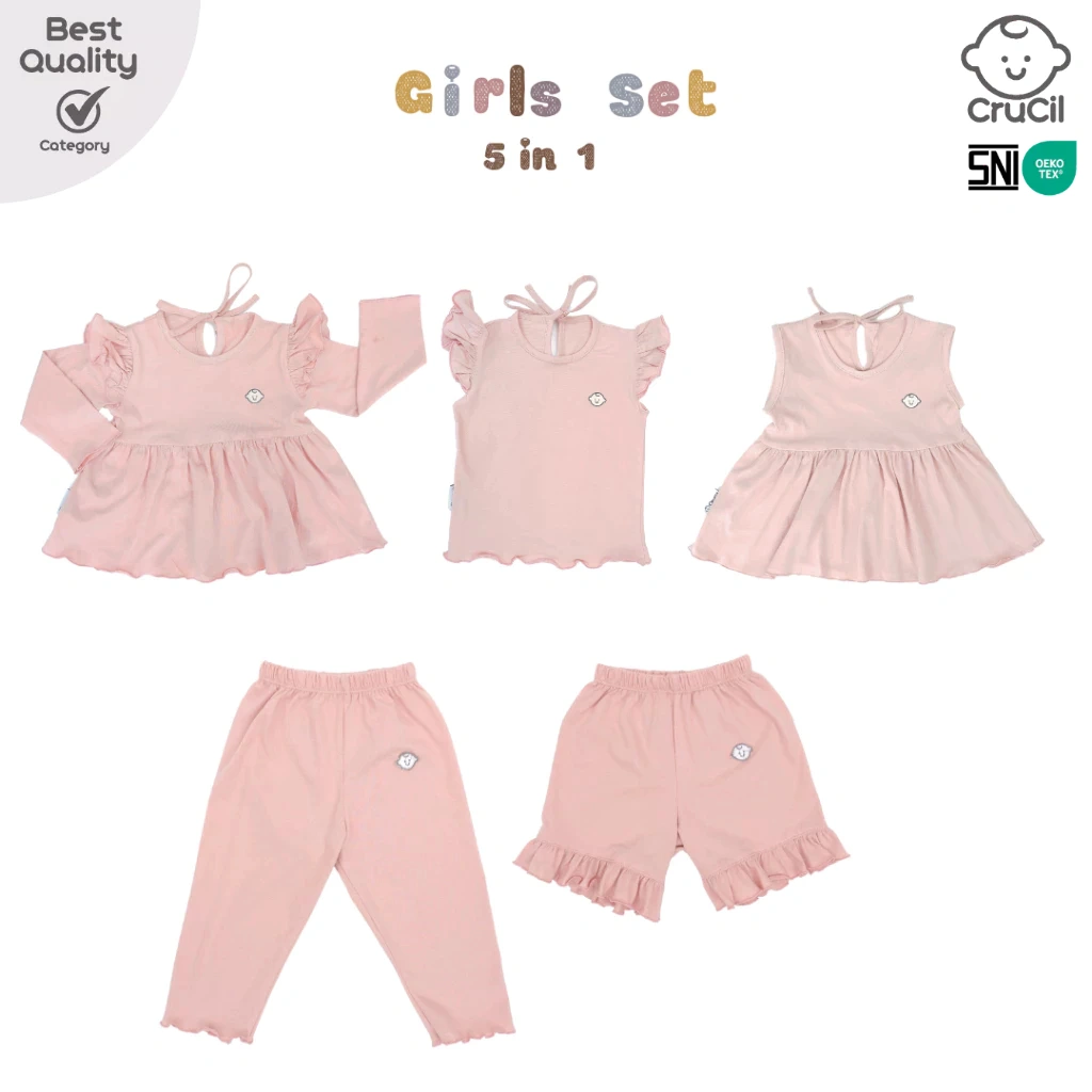 CruCil Factory Baju Kaos Anak Basic Set Girls 5in1 (6m - 8y)