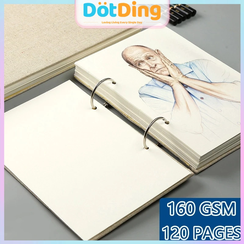 [DOTDING] ‌Sketchbook Spiral Retro 160GSM - Buku Gambar Sketsa 60 Lembar Hardcover Linen Tahan Air/Sketchbook Loose-leaf Notebook Spiral Linen Hardcover 120 Pages 160GSM Refillable Art Drawing School Supplies Stationery A337
