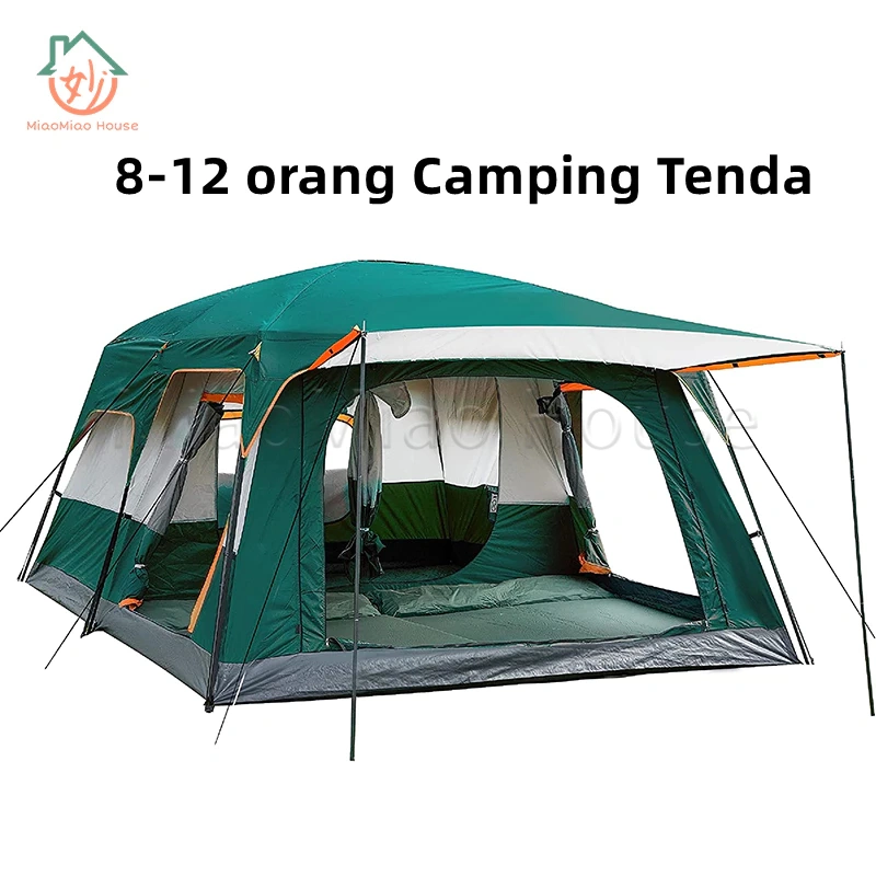 8-12 orang Tenda camping Tenda Tahan Air Lapisan Ganda Pertemuan Keluarga Tenda Besar Portable outdoor waterproof and windproof tenda