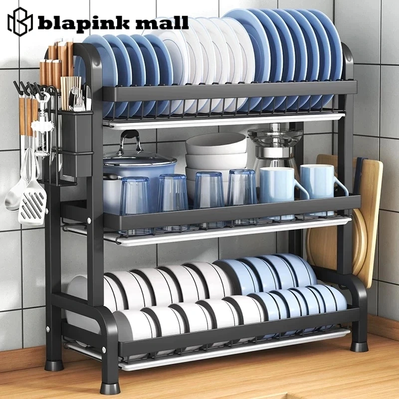 Rak Piring Stainless Steel Rak Cuci Piring Penyimpanan Dapur Muat Mangkuk Dan Piring