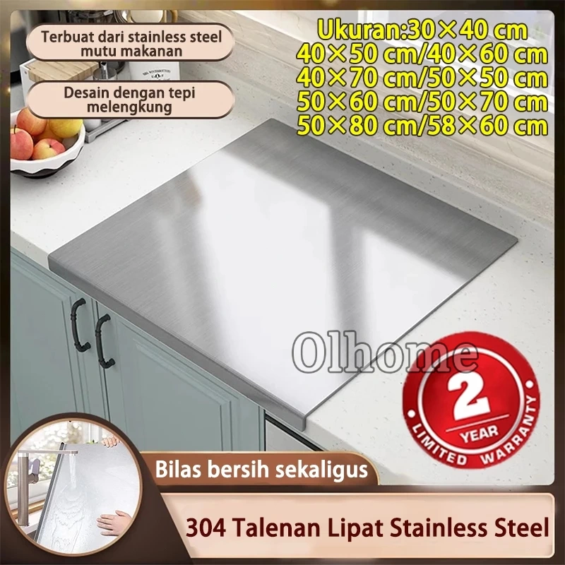 Olhome Talenan Stainless 304 Dua Sisi Talenan Multifungsi Food Grade Anti Bakteri dan Jamur Talenan