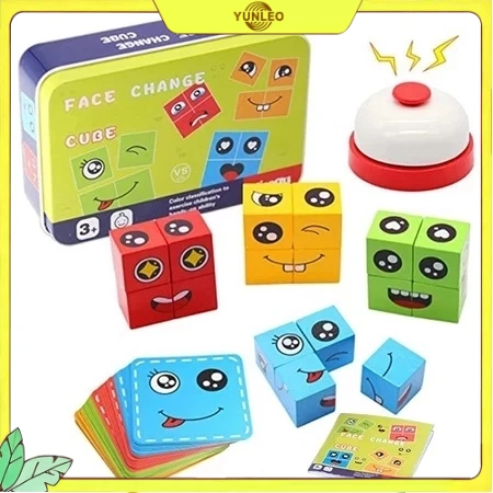 YUNLEO Mainan Edukasi Ketangkasan Face Change Cube Game Mainan Mainan Susun Ekspresi Muka Family Game Puzzle Anak