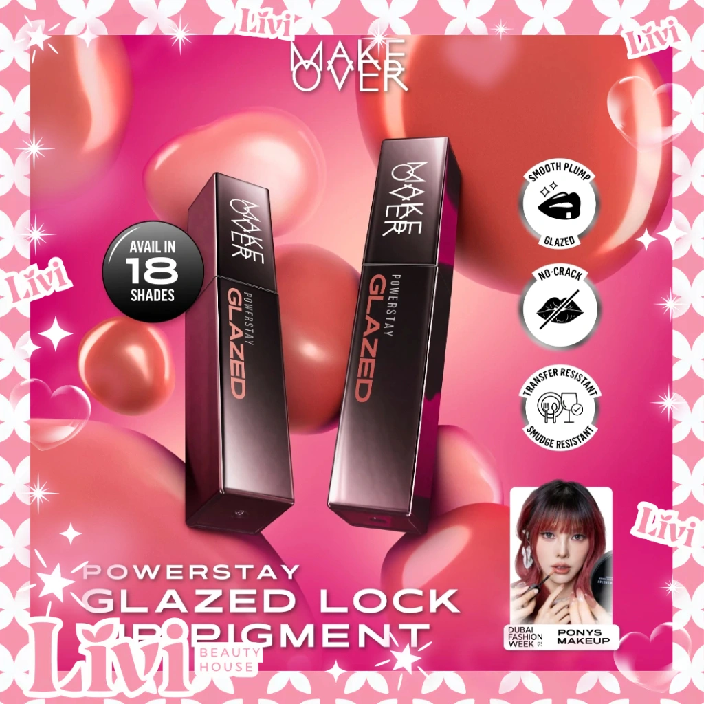 LIVI - MAKE OVER Powerstay Glazed Lock Lip Pigment Plump Glazed Next Level Lip Gloss Lip Cream Transferproof Pigmented Tahan Lama 24 Jam Ringan Tidak Lengket di Bibir Lipstick Lipcream