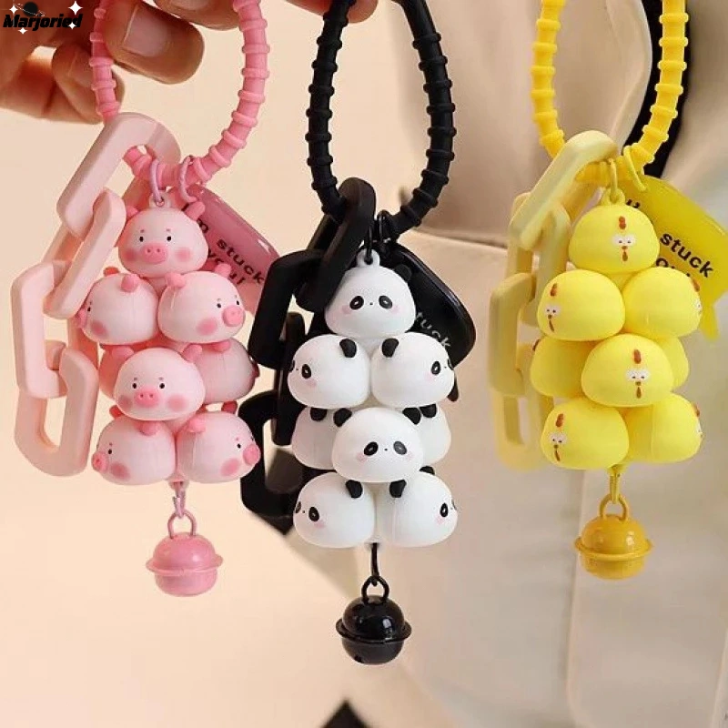 Gantungan Kunci Babi Kartun Kawaii yang Dapat Ditumpuk Lonceng Pasangan Pelajar Kreatif Ransel Gantung Dekorasi Casing Ponsel Tali Liontin -MJD