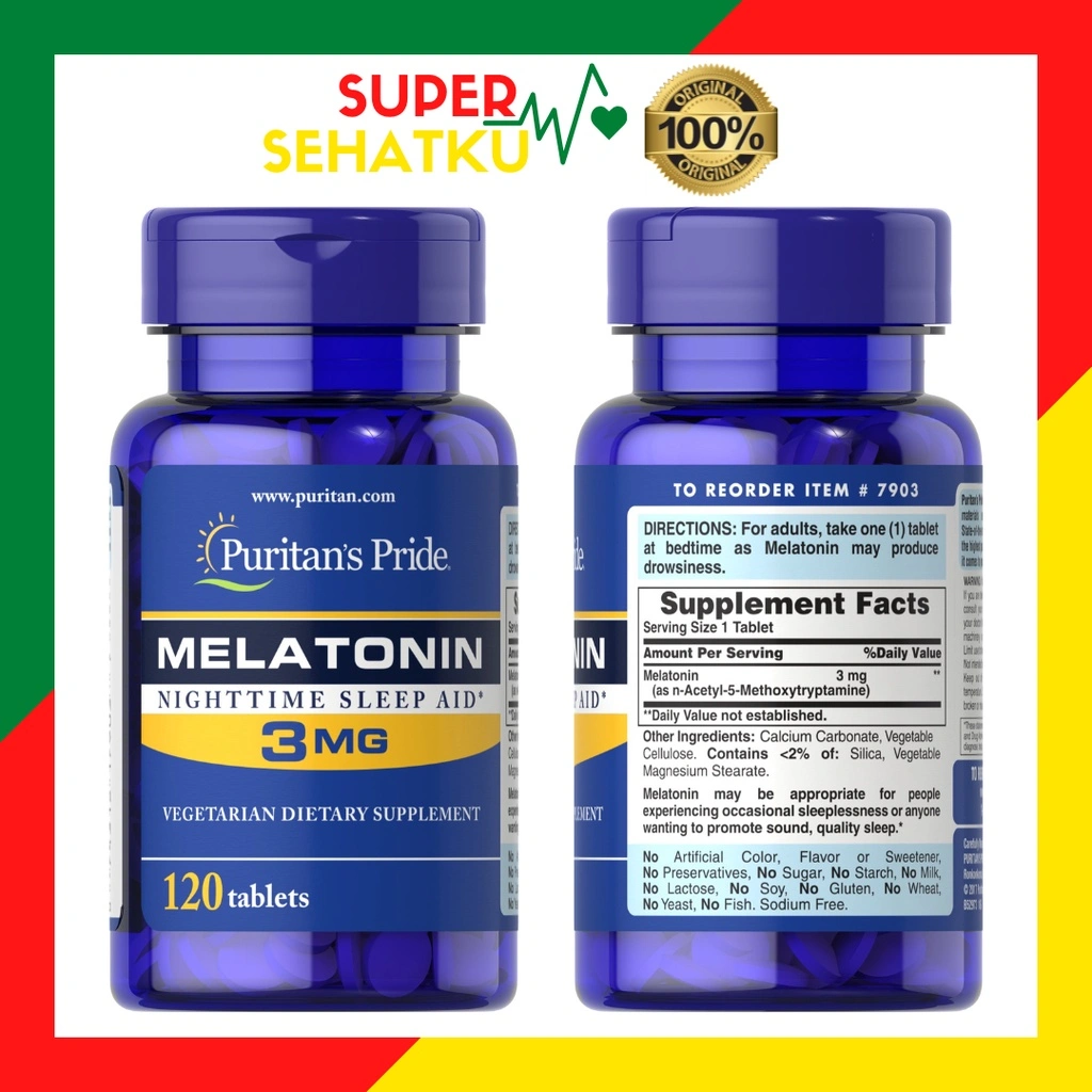 Puritan Pride Melatonin 3 mg 120 tablet Puritan's untuk susah tidur insomnia