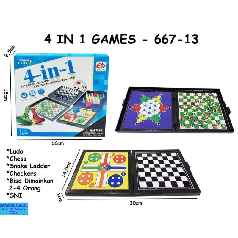 Mainan Board Game Ular Tangga Magnet Magnetic 4 in 1 Catur Ludo Halma murah