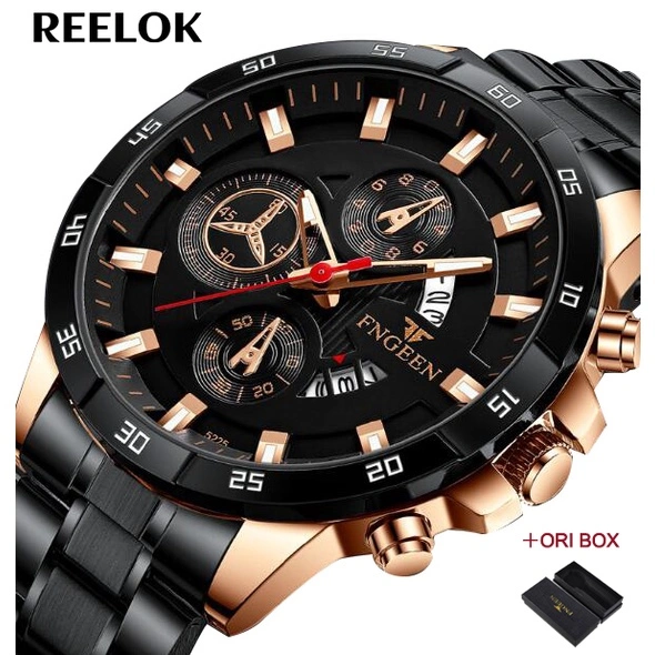 FNGEEN 5225 Jam Tangan Pria Luxury Stainless Steel Sport Quartz Original Anti Air Watch Terbaru