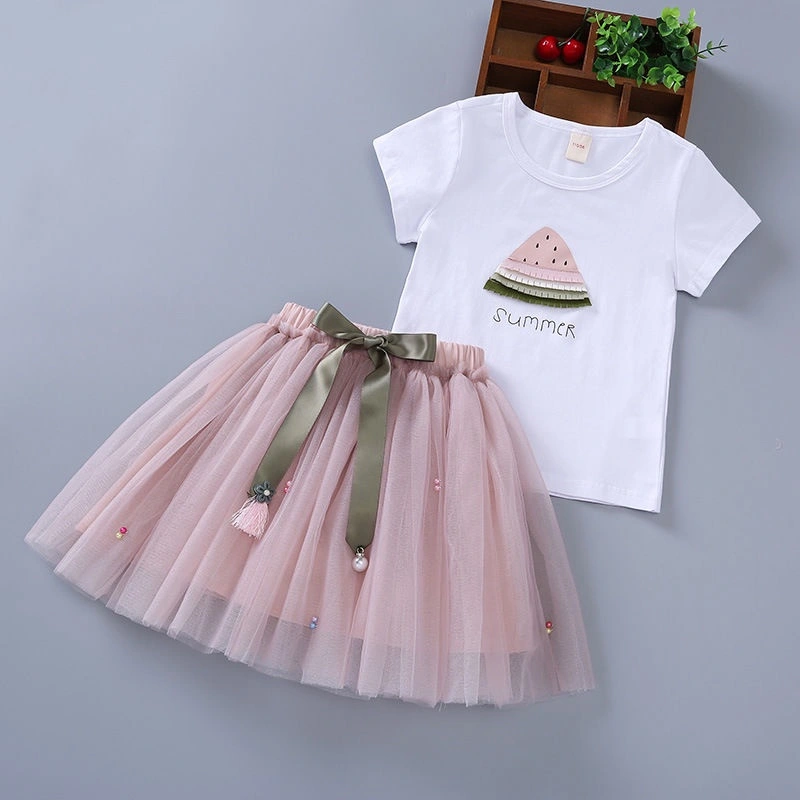 [PRINCESS KESLI] 1-9 Tahun Setelan Semangka Anak Perempuan Rok Tutu Watermelon Baju Bahan Katun Lengan Pendek Oneset Lucu