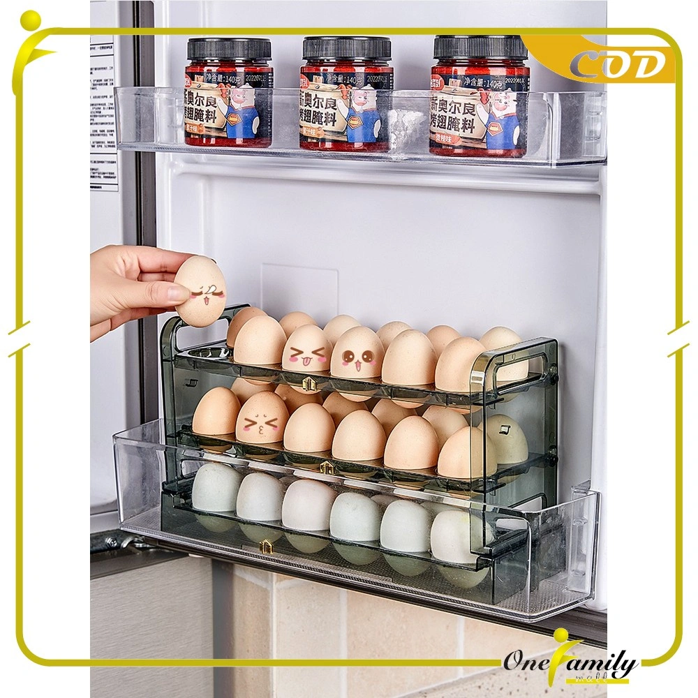 ONE-C725 Tempat Telur 36 Lubang Sekat / Rak Penyimpanan Telur 3 Tingkat Susun Pintu Kulkas Container Box Telor Ayam