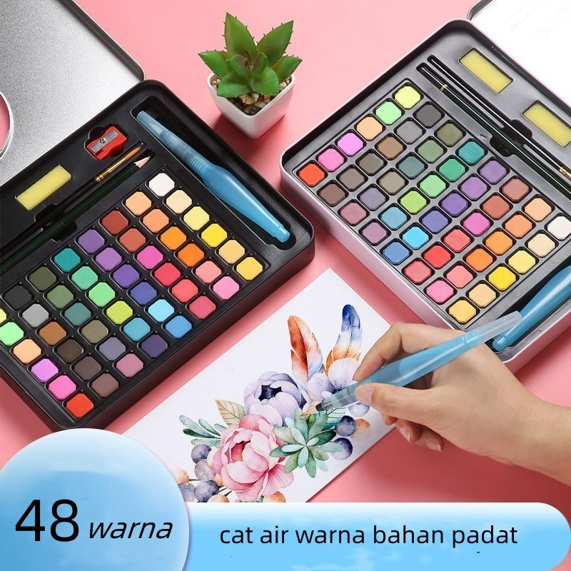 cat air warna 36 dan 48 warna /alat cat air warna per set ( sudah termasuk kuas dan kertas lukis)
