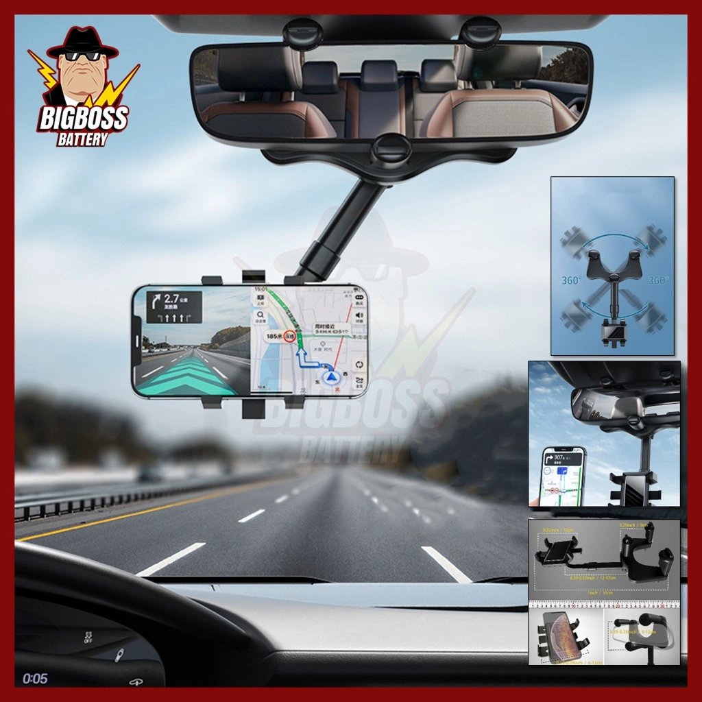 Holder Mobil Handphone Fleksible Jepit Kaca Spion Putar 360 derajat Car Holder Multifungsi