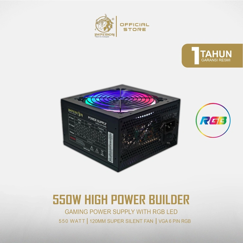 Power Supply PSU Gaming Imperion P500 550W LED VGA 6 PIN RGB