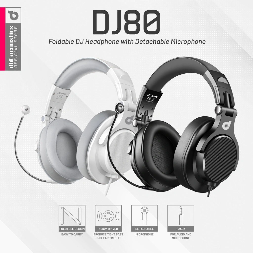 dbE DJ80 Foldable DJ Headphone with Detachable Microphone