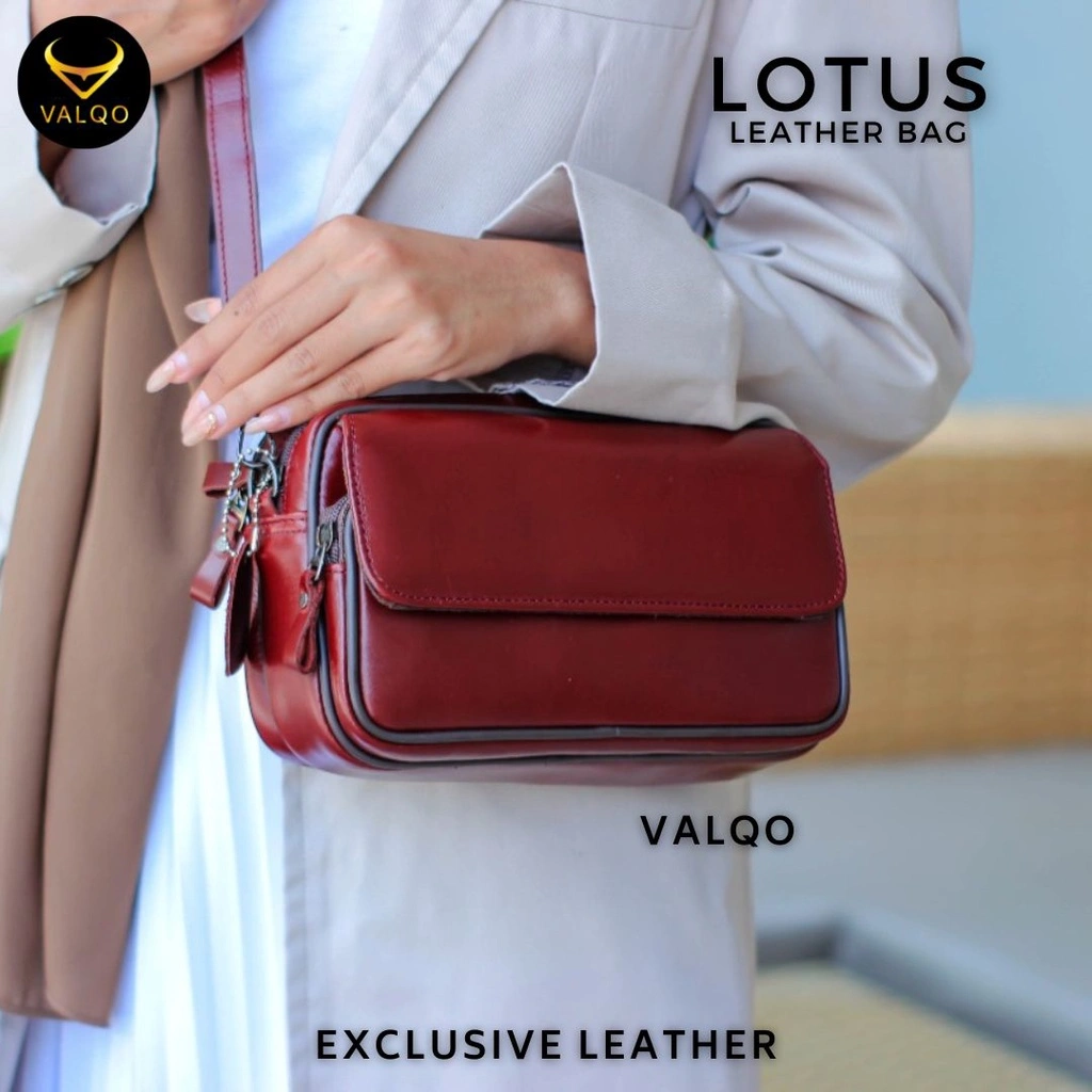 VALQO LOTUS Tas Wanita Kulit Sapi Clutch Kulit Pouch Kulit Cewek Perempuan Selempang Bahu
