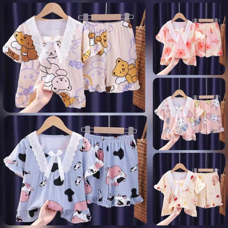 Piyama Setelan Baju Tidur Rumah Anak Perempuan Cewek Karakter Import Lengan Pendek Celana Pendek motif snow white
