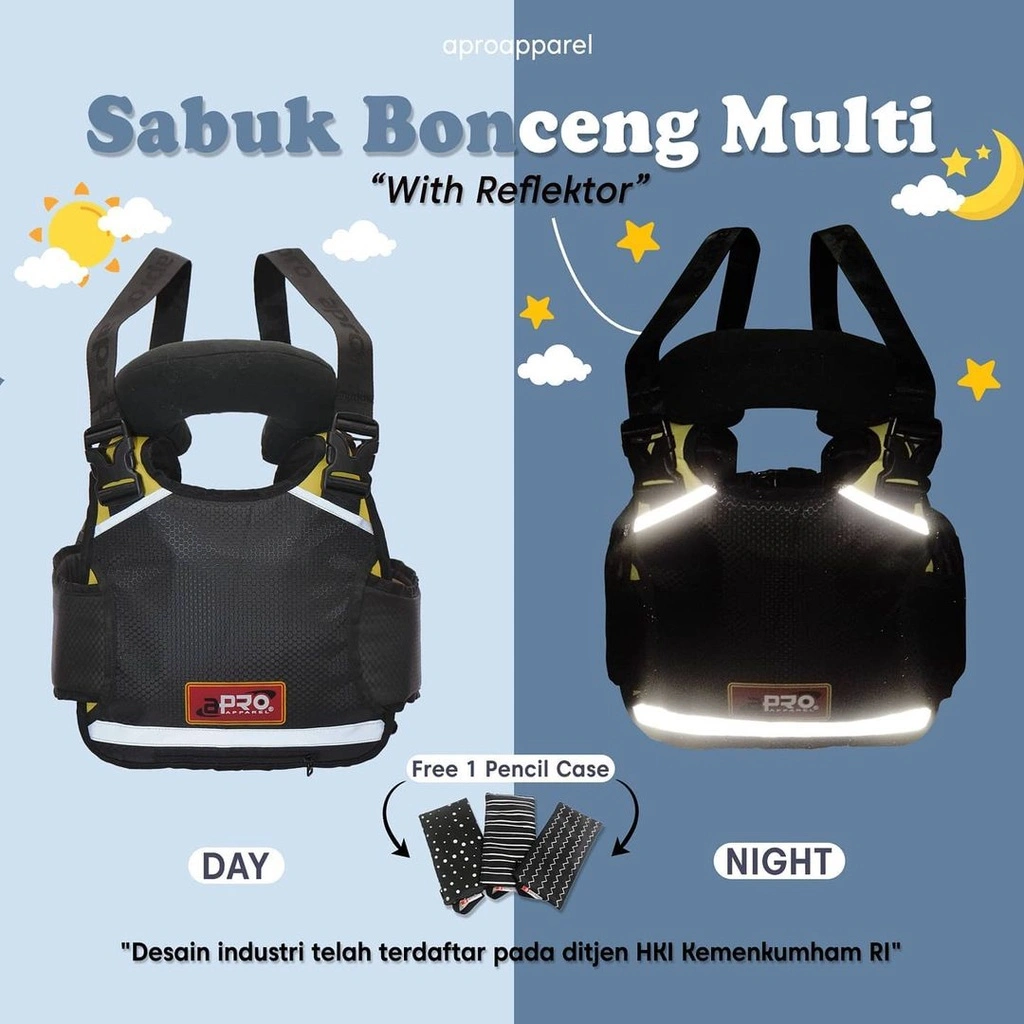 Sabuk Bonceng Anak Apro Type Standar dan Multi  Sabuk Boncengan Anak di Motor Depan atau Belakang Safety Belt sudah dilengkapi reflektor