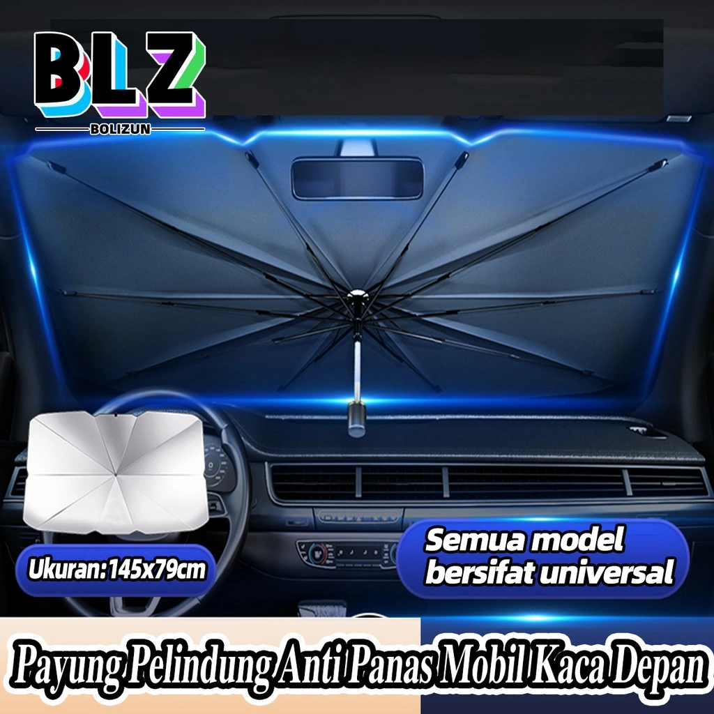 BOLIZUN Payung Pelindung Anti Panas Mobil Kaca Depan / Umbrella Sunshade/Ukuran terbuka 145x79cm