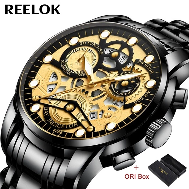 FNGEEN 4088 Jam Tangan Pria Original Anti Air Luxury Stainless Steel Desain Berongga-Ukiran Fashion Quartz Bercahaya Watch