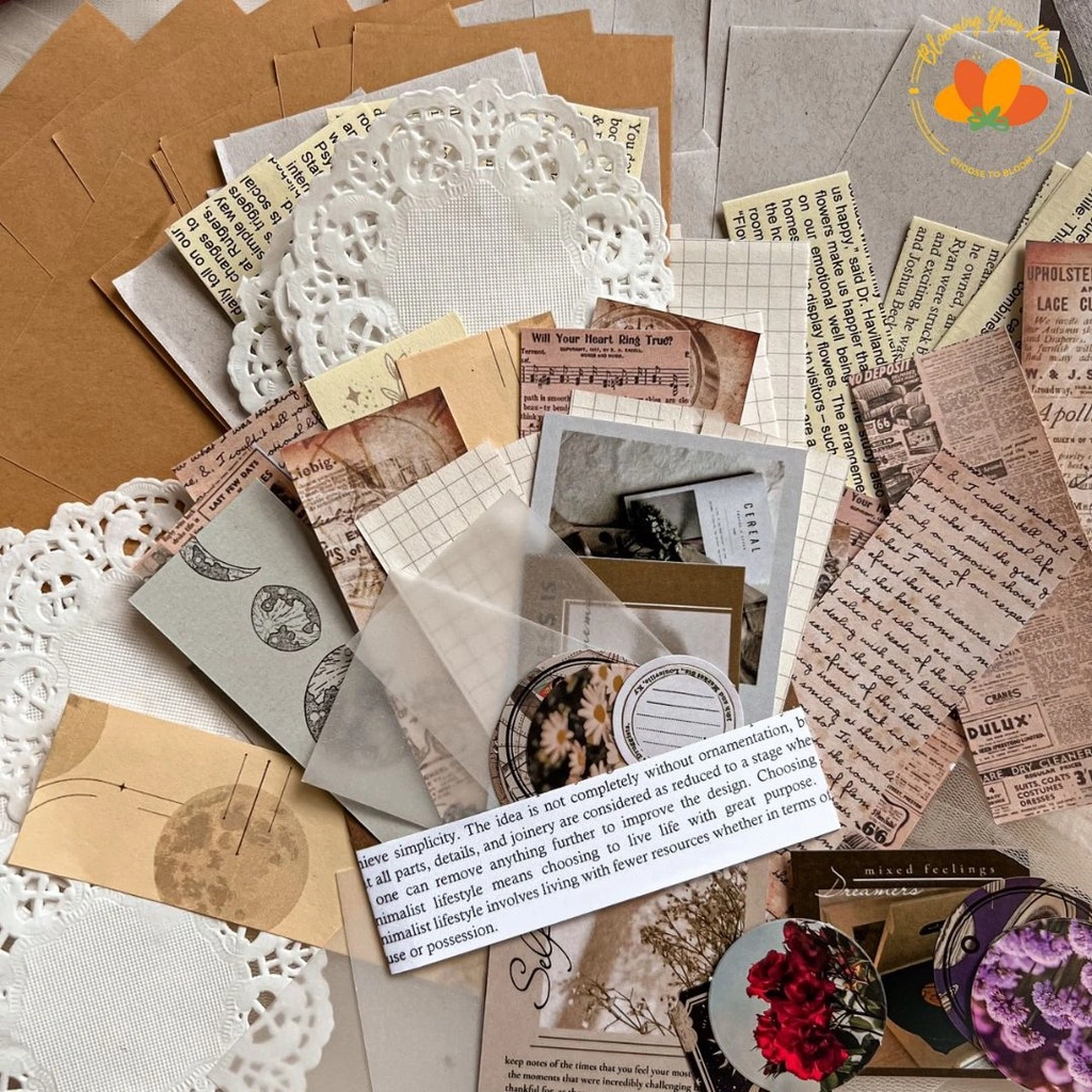 READY STOK (TERMURAH) 46pcs JOURNAL KIT SCRAPBOOK VINTAGE jurnal kit bujo penpal dekorasi scrapbook diary notebook diy deco aesthetic vintage